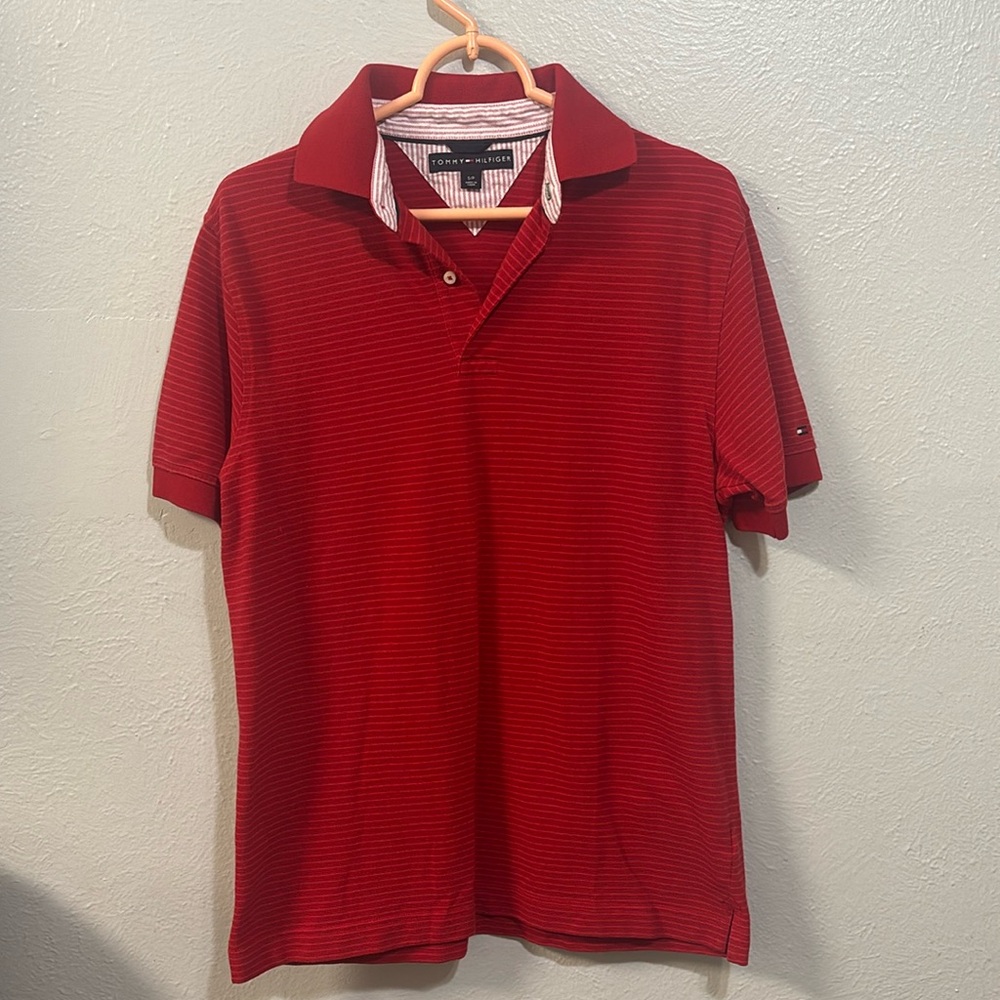 Tommy Hilfiger Men’s Red Polo Shirt SZ S 100% Cotton